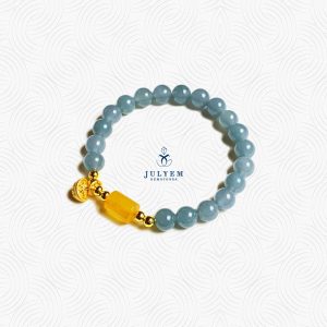 Vòng Tay Ngọc Nếp Mịn - Lam phối cùng Hổ Phách