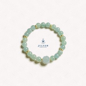 Vòng Tay Phỉ Thúy Nếp hóa Băng Lam Tình Thủy phối Charm Sen Lam